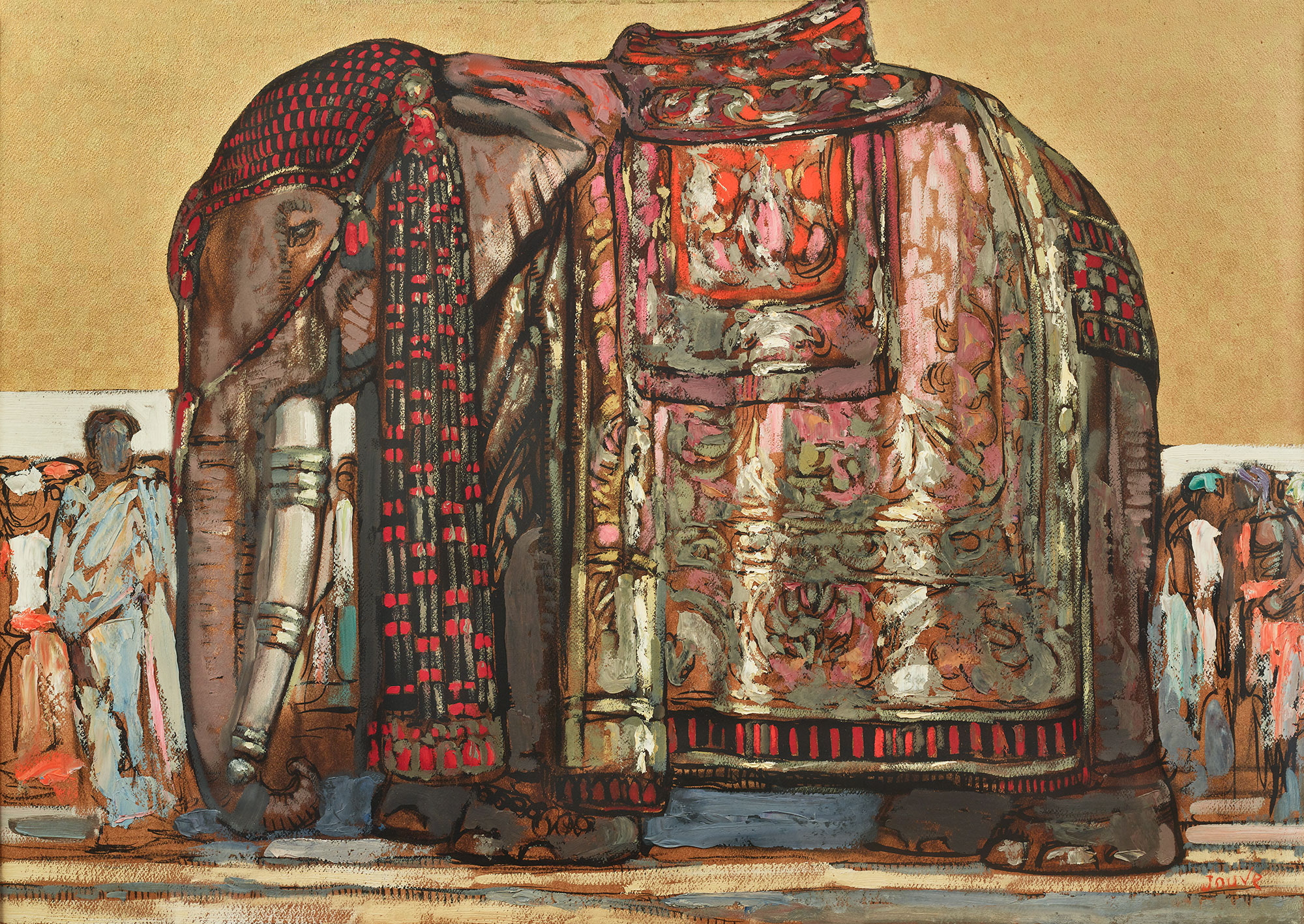 Éléphant de profil, à Madura, vers 1925.